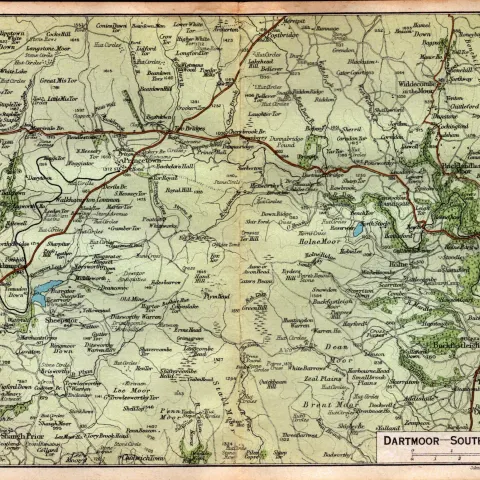 Dartmoor South Section Coloured Vintage 1924 Map.