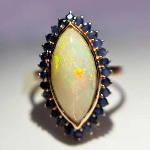 Beautiful Natural Opal Ring With Natural Blue Sapphire And 18k Gold