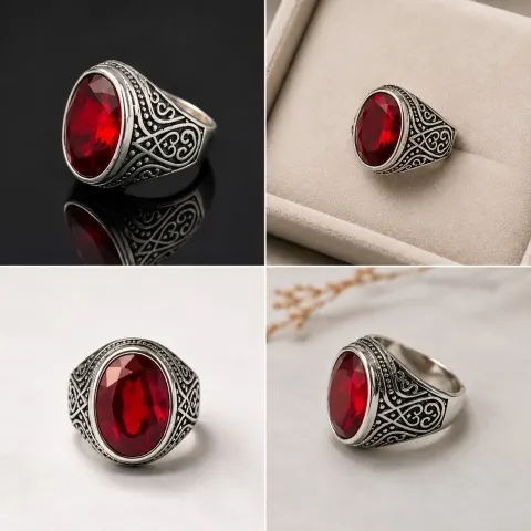 Vintage-Style Red Stone Statement Ring with Ornate Design