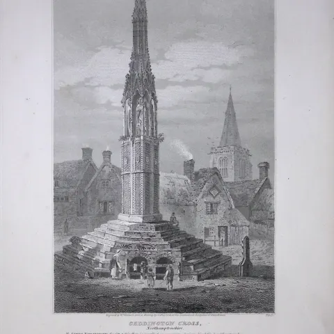 Geddington Cross Northampton 190 Years-Old  Rare John Britton Antique Steel Engraving-37