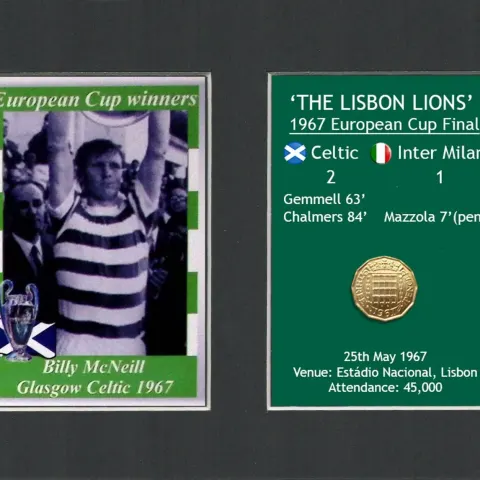 Billy McNeill Celtic FC European Cup Mount & Original Half-Crown Metal Art