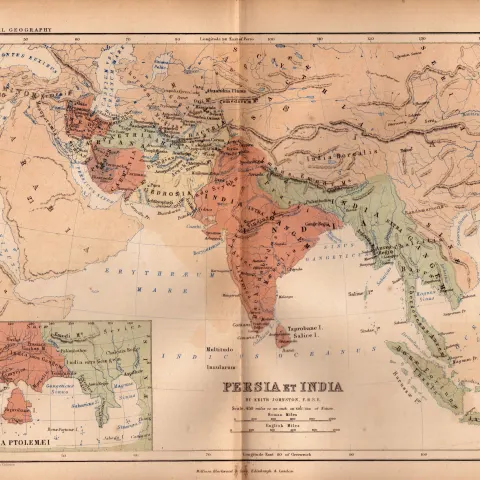 Antique Coloured Classical  Map Persia et India Ptolemaei.