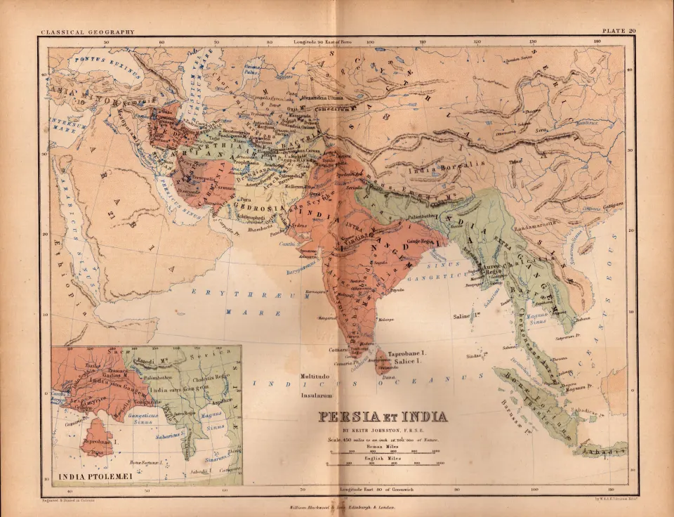 Antique Coloured Classical  Map Persia et India Ptolemaei.