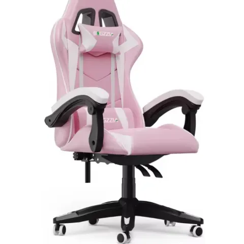 Pink Gaming Chair Ergonomic, Reclining, Headrest & Lumbar Support High-Density Foam, Adjustable Heig