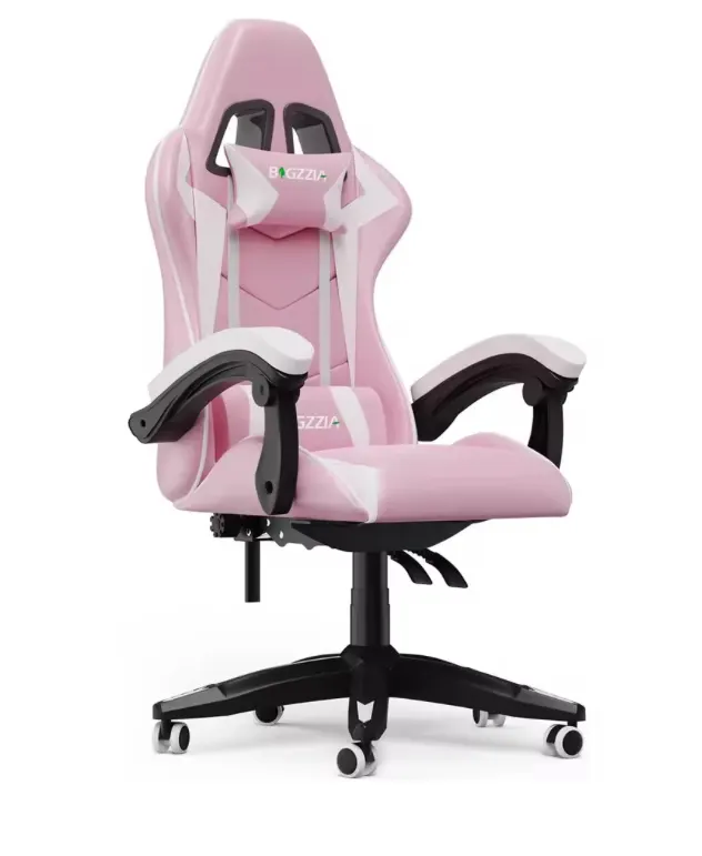 Pink Gaming Chair Ergonomic, Reclining, Headrest & Lumbar Support High-Density Foam, Adjustable Heig