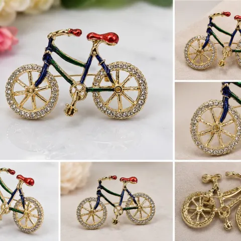 Crystal Bicycle Brooch with Colourful Enamel