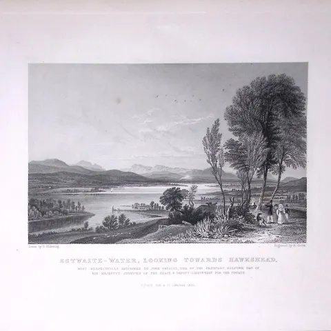 Lake District Estwaite Water Hawkshead Antique 195 Years-Old Large Steel-Engraving-57