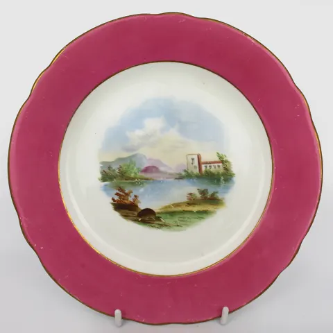 Hand Painted Victorian English Cabinet Plate Italianate Landscape