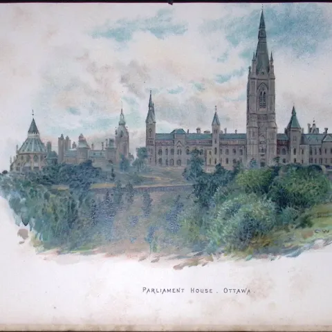 Parliament House Ottawa Canada Antique Chromolithograph -1-TR