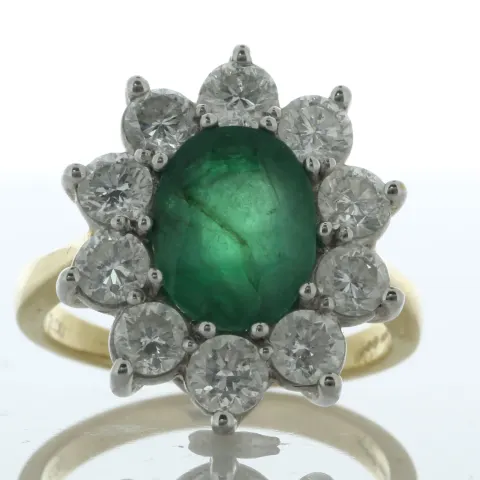 18ct Yellow Gold Diamond And Oval Emerald Ring (E4.00) 2.00 Carats