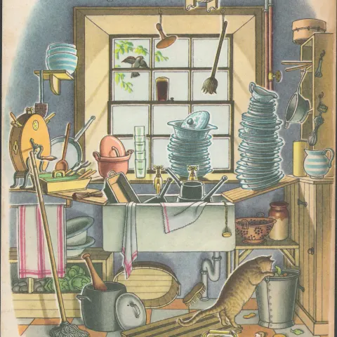 Double Sided  66 Yrs Old Guinness Print 1956 " The Kitchen & Mangle".