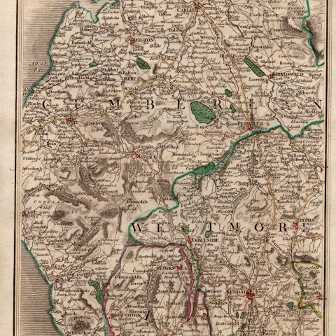 The Lakes Ambleside Kendal Ravenglass John Cary’s Antique George III 1794 Map.