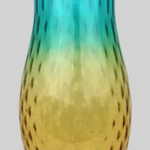 Contemporary Murano Art Glass Vase – Blue & Amber with Hobnail Pattern
