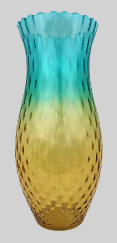 Contemporary Murano Art Glass Vase – Blue & Amber with Hobnail Pattern