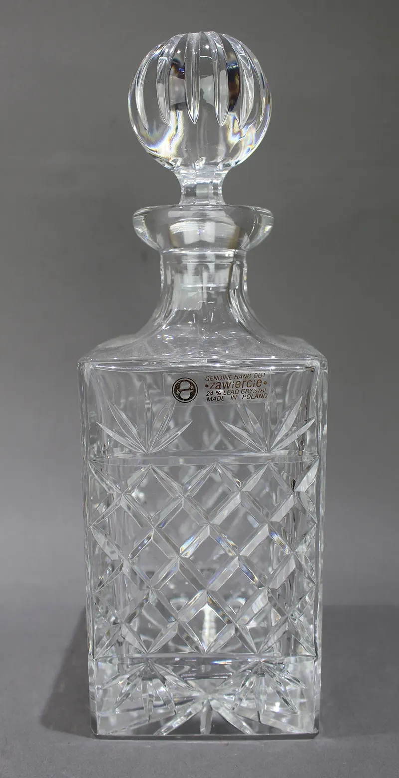 Vintage Zawiercie Polish Crystal Square Shaped Spirit Decanter