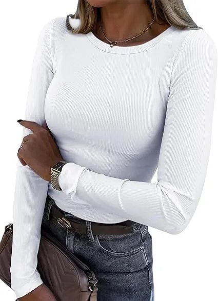 5 x Womens Long Sleeve Stretch Crewneck Tops L28a sku-4195