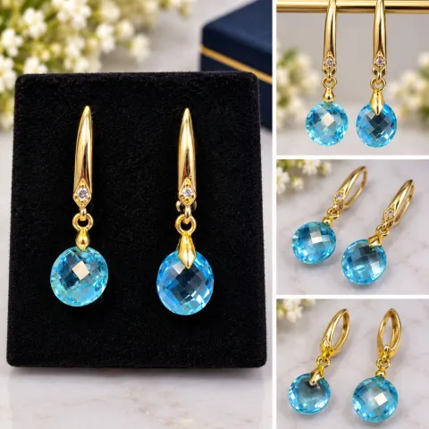Natural Blue Topaz Drop Earrings
