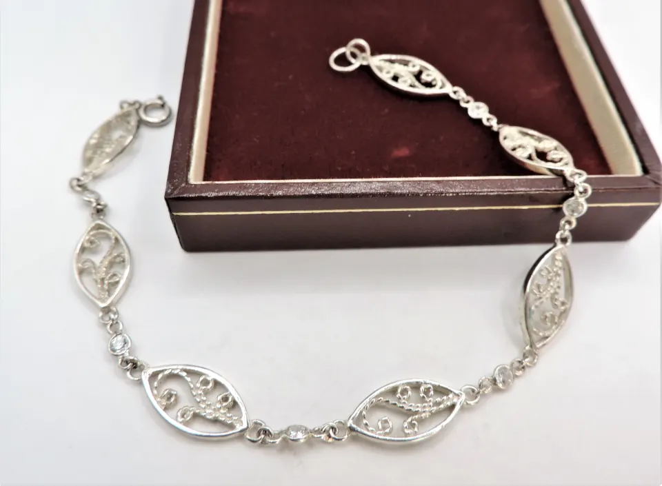 Sterling Silver Filigree Gemstone Bracelet New with Gift Pouch