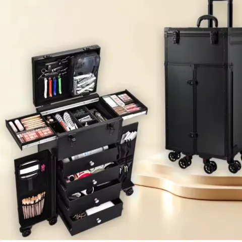 Professional Rolling Makeup & Hairdressing Case – 4 Drawers, Multi-Functional Travel Workstation