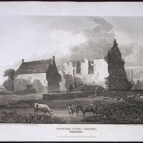 Minster Lovel Priory Oxfordshire Antique 212 Years-Old Steel-Engraving-60