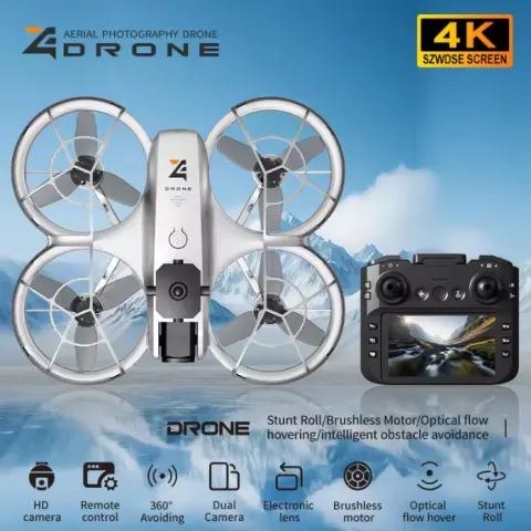 2.4G 4K Dual-Lens Brushless Drone – 4.3" Screen, Optical Flow, EIS, Long Flight Time
