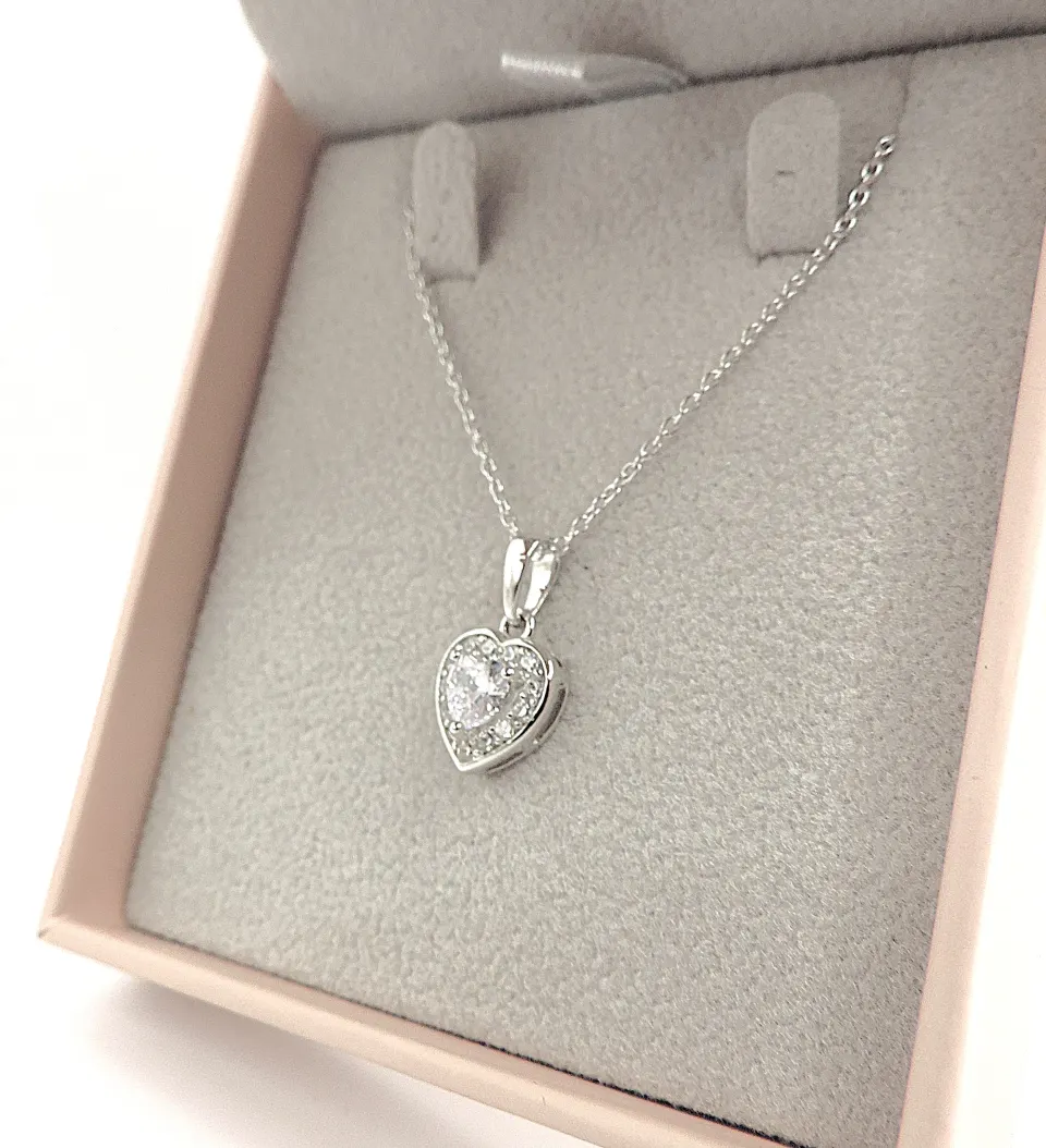 Sterling Silver Gemstone Heart Necklace New With Gift Box