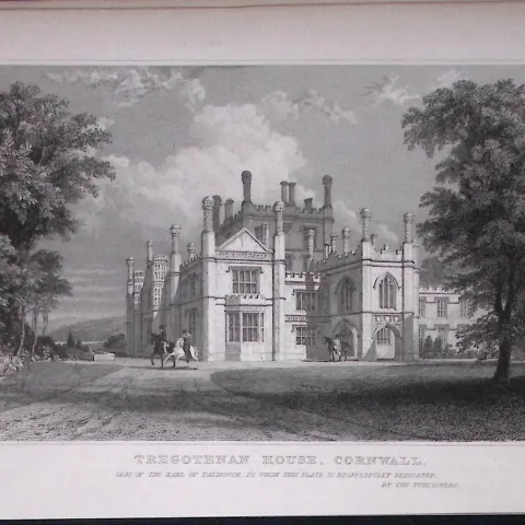 Cornwall Truro Tregothnan House  Antique 193 Years-Old Steel-Engraving-3