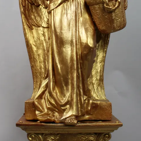 Hand Painted Gold Composite Angel on Pedestal