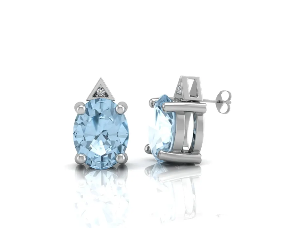 9ct White Gold Diamond And Blue Topaz Earring 0.01