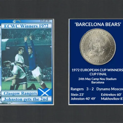 Johnson Gets The 2nd Rangers Barcelona Bears 1972 ECWC Mounted Card & Coin Set.