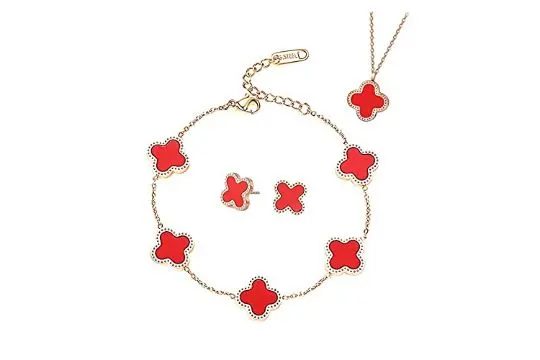 10 x Red Four-Leaf Clover Jewellery Set RRP £149.20 L14a
