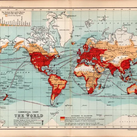 World Commercial Chart Double Sided Victorian Antique 1896 Map.