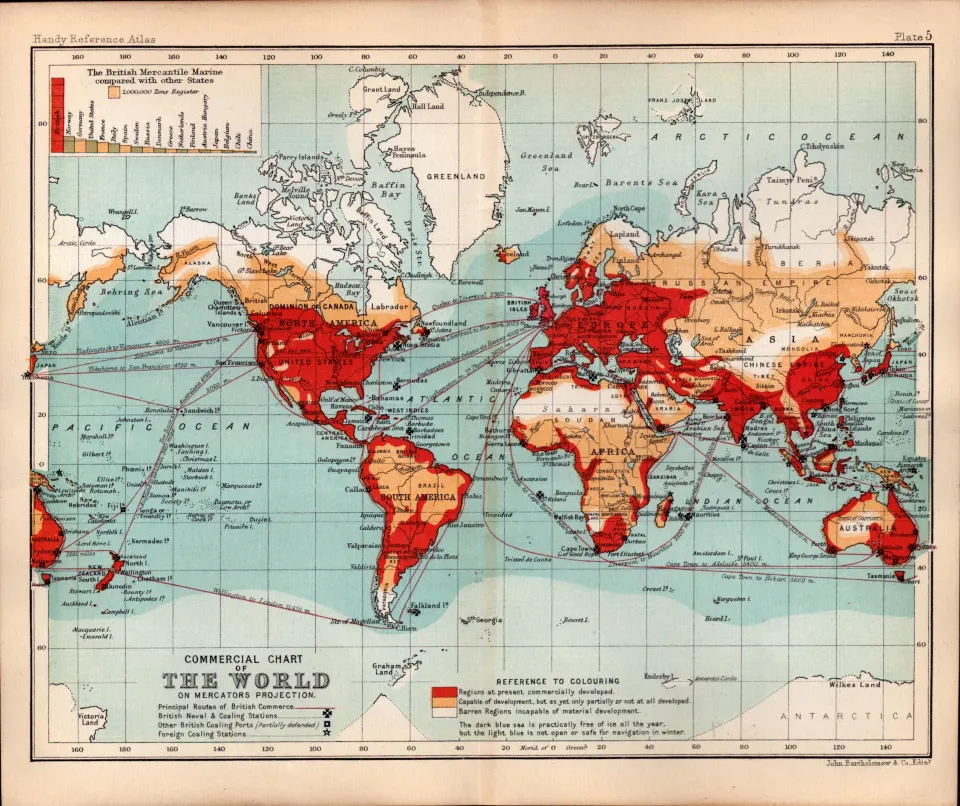 World Commercial Chart Double Sided Victorian Antique 1896 Map.