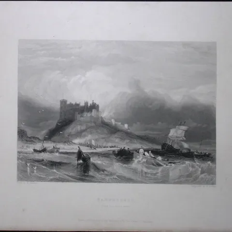 Bambrough Castle Northumberland WH Bartlett 183 Years-Old Antique Steel Engraving-52