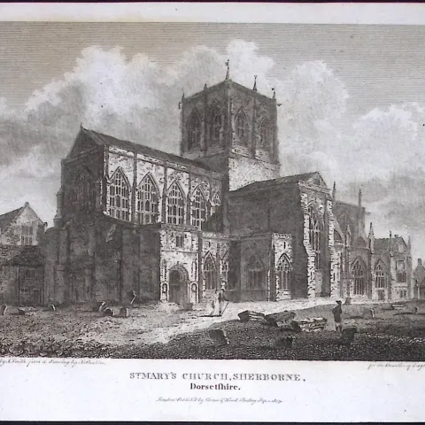 St Marys Church Sherbourne Dorset Antique 223 Years-Old Georgian Steel-Engraving-185