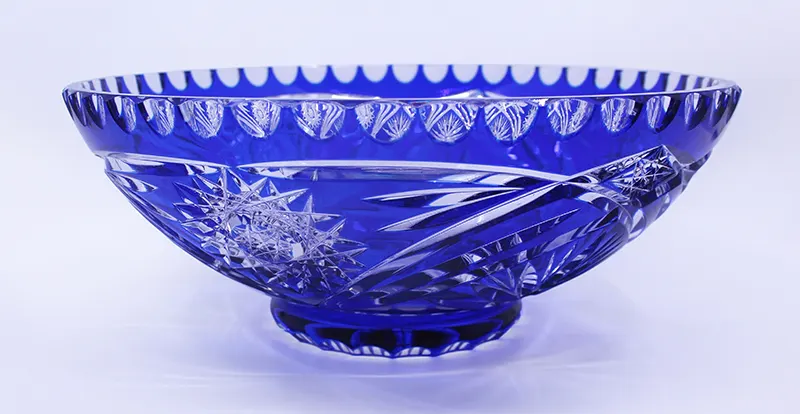 Vintage Czech Blue Cut Overlay Glass Bowl