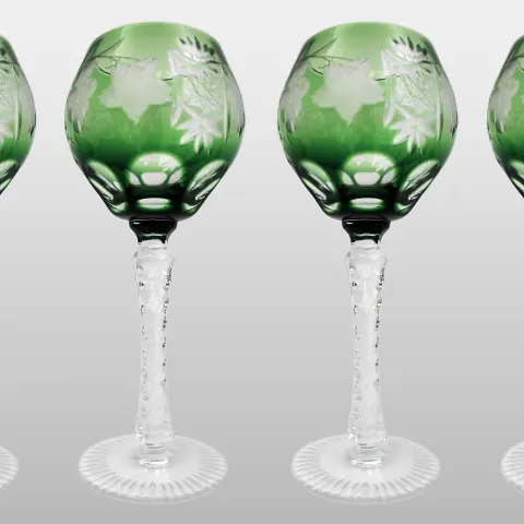 Set of 4 Vintage Green Overlay Crystal Wine Glasses