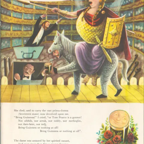 Double Sided Guinness Illustration Page 1953 "Encore Encore"A Genuine Double Sided Lithographed
