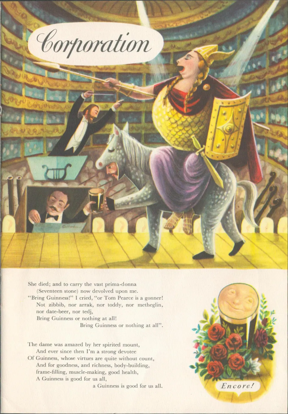 Double Sided Guinness Illustration Page 1953 "Encore Encore"A Genuine Double Sided Lithographed
