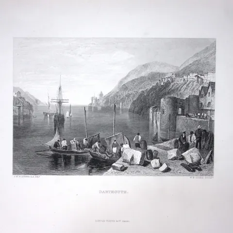 J.M.W Turner Falmouth Harbour Cornwall Antique Steel Engraving-112-TR