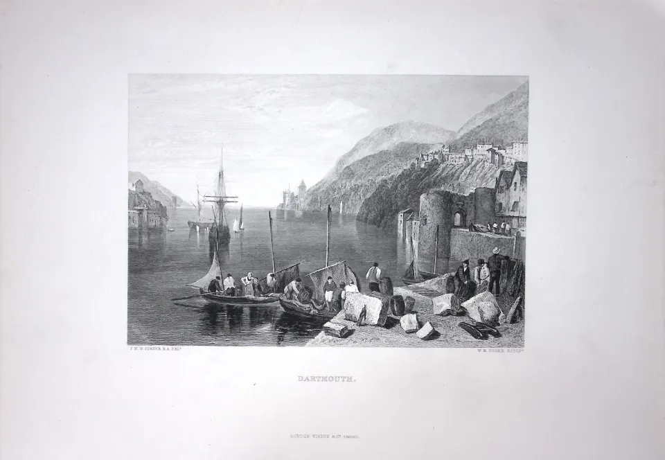 J.M.W Turner Falmouth Harbour Cornwall Antique Steel Engraving-112-TR