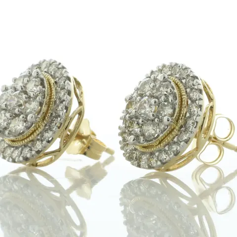 14ct Yellow Gold Round Cluster Diamond Stud Earring 1.50 Carats