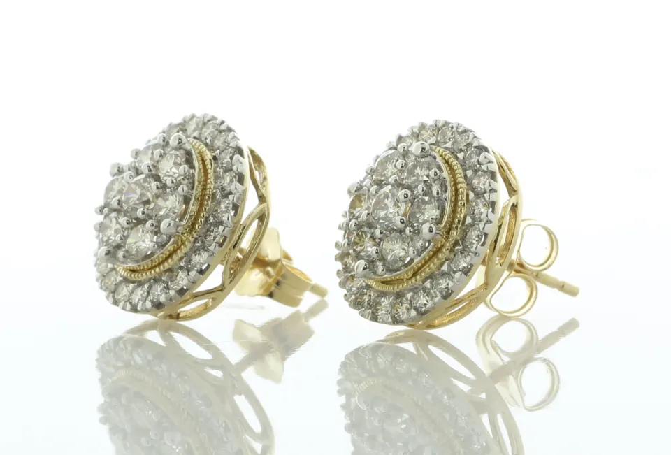 14ct Yellow Gold Round Cluster Diamond Stud Earring 1.50 Carats