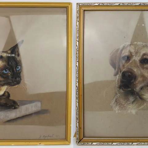 Pair of Original Pastel Animal Portraits by Jeanne Rynhart (1946-2020)