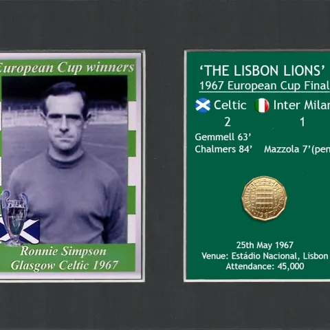 Ronnie Simpson Celtic FC European Cup Mount & Original Half-Crown Coin Metal Art