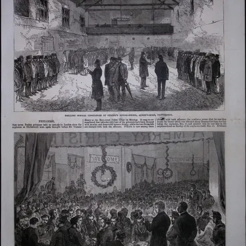 Irish Fenian Conspiracy in Ireland Special Constables Being Trained 1868 Woodcut.