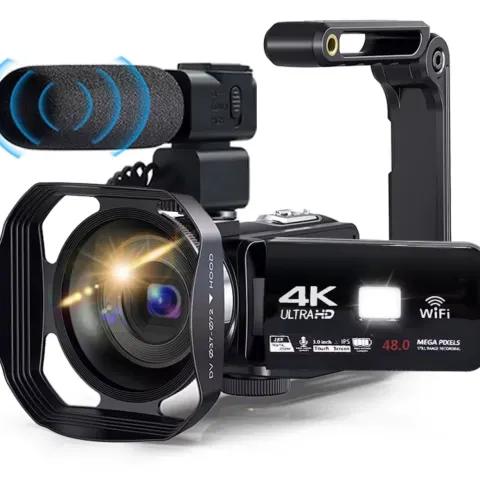 4K 60FPS Camcorder, 48MP UHD Video Camera With WiFi, 3.0" Touchscreen, HDMI, IR Light & Hot Shoe Mic