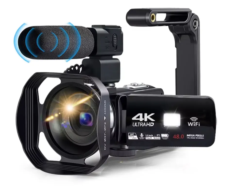 4K 60FPS Camcorder, 48MP UHD Video Camera With WiFi, 3.0" Touchscreen, HDMI, IR Light & Hot Shoe Mic