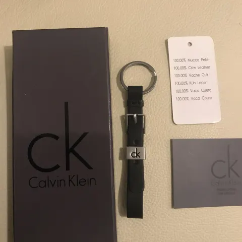 Calvin Klein Black Leather and Metal Keyring