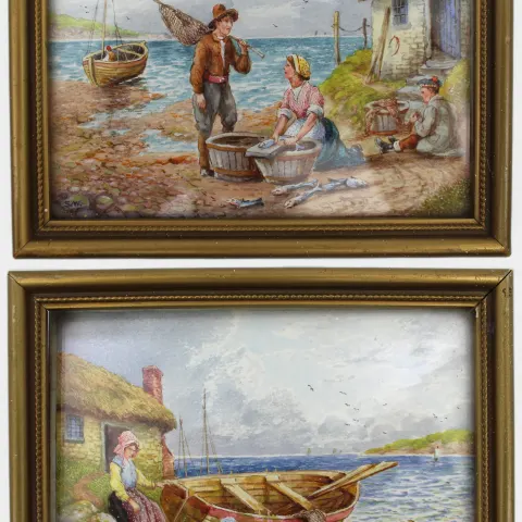Pair of Early 20th Century English Watercolours – Coastal Fishing Scenes, Signed S.W.